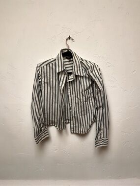 Banana Republic Black & White Vertical Stripe Button-Down Shirt
